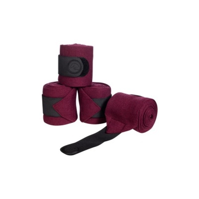 Conjunto de quatro bandagens elásticas vinho com fecho preto, em fundo branco