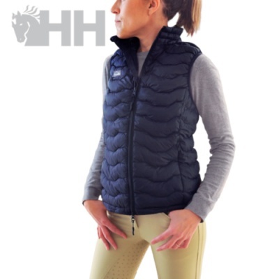 Colete acolchoado azul escuro feminino com fecho e gola subida