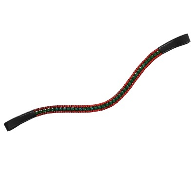 Faixa para cabelo decorada com contas em vermelho, verde e dourado com elásticos pretos