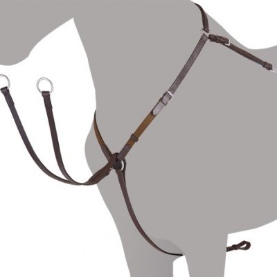 Peitoral de cavalo em couro castanho com fivelas metálicas prateadas