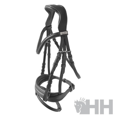 Cabeçada de cavalo preta em couro com almofada acolchoada e logo Eskadron