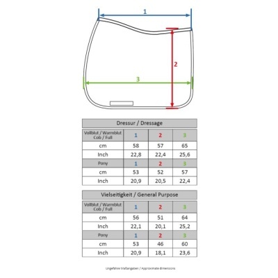 Tabela de medidas para mantas de cavalo em cm e polegadas