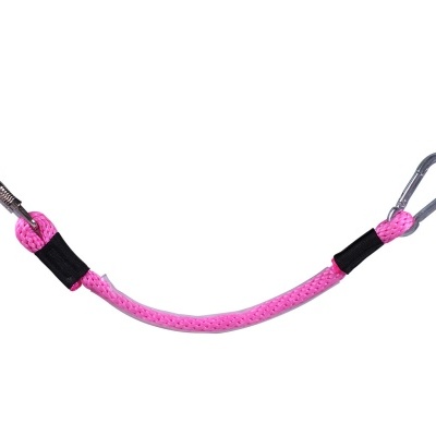 Corda elástica rosa com mosquetão e anel metálico