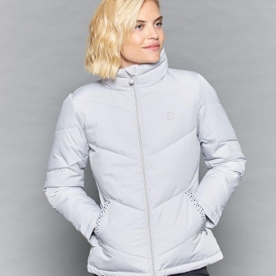 Casaco acolchoado branco de mulher com fecho e gola alta