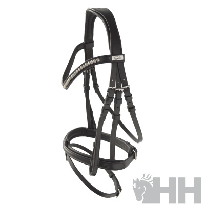 Cabresto preto em couro com rebites metálicos e fivelas ajustáveis