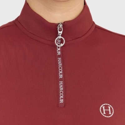 Camisola vermelha com fecho zip e logótipo HARCOUR no peito