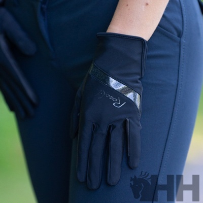 Luvas pretas com detalhe brilhante e inscrição Resca