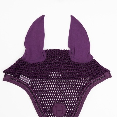 Chapéu para cavalo roxo com orelhas de tecido e malha tricotada