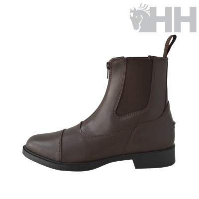 Bota de cano curto castanha em pele com fecho e elástico