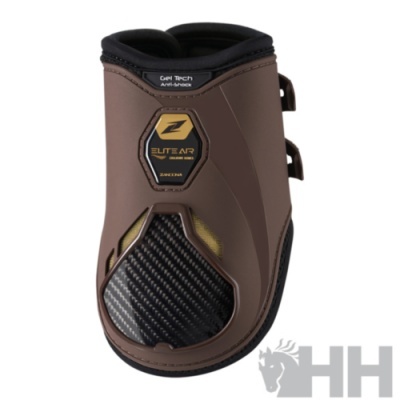 Protector de cavalo Elite Air castanho com padrão carbono e detalhes dourados