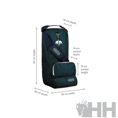 Mala de transporte verde escuro vertical com bolso frontal e alças azul escuras