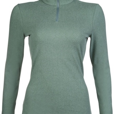 Camisola feminina verde de manga comprida com gola alta e fecho de correr