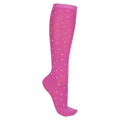 Meia rosa até ao joelho com pontos cor-de-rosa claro