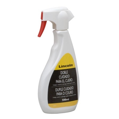 Frasco de spray para couro Lincoln 500ml com etiqueta preta e amarela