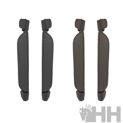 Dois pares de punhos para sela em couro preto e castanho com logo HH