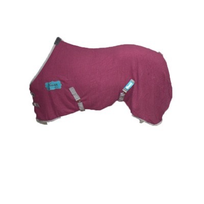 Cobertor bordô para cavalo com tiras cinzentas e etiquetas azuis