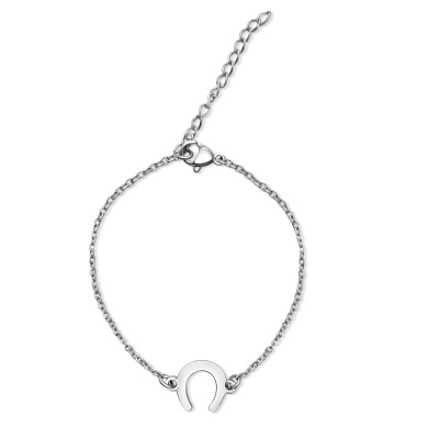 Pulseira com pendente em forma de ferradura prateada