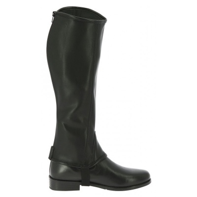 Bota alta preta de couro com fecho traseiro em fundo branco