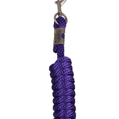 Cordão roxo trançado com mosquetão metálico e etiqueta QHP