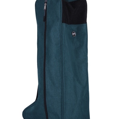 Mala azul escura para botas com fecho e painel em malha preta
