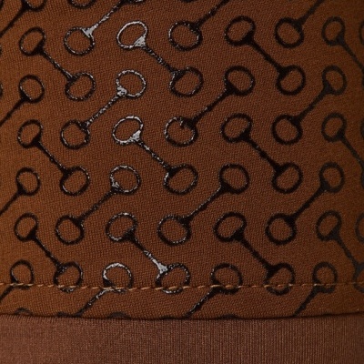 Tecido castanho com padrão de alfinetes em preto e branco e textura de malha