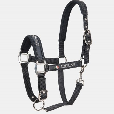 Cabresto para cavalo preto com fivelas e etiqueta EQUILINE