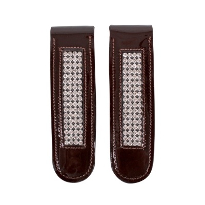Dois protetores de couro castanho escuro com cristais