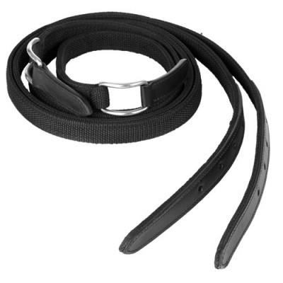 Guia preta para animais de tecido com extremos em couro e fivela metálica