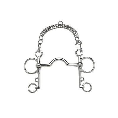 Freio de metal prateado para cavalo com corrente e argolas
