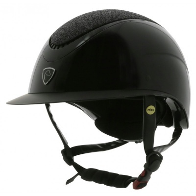 Capacete preto com detalhes cinzentos e viseira para proteção