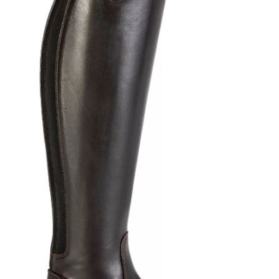 Bota alta de equitação em pele castanha escura com fecho de correr lateral