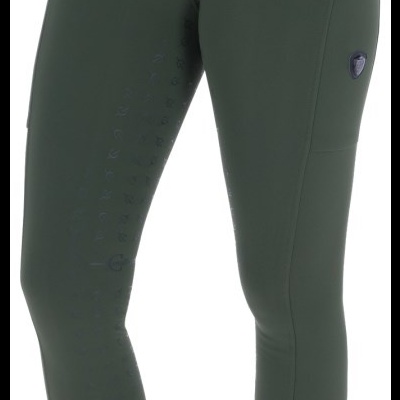 Calças justas esportivas verdes escuras com bolso lateral e padrão