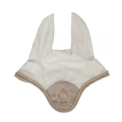 Protector para orelhas de cavalo branco e bege com logótipo bordado