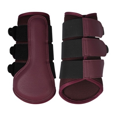 Par de proteções vinho com fechos de velcro pretos para equitação