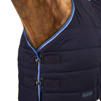 Cobertor acolchoado azul escuro para cavalo com fechos e detalhe azul claro