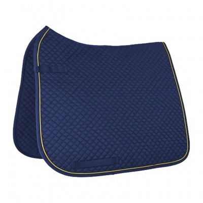 Sela de cavalo azul escuro acolchoada com contorno amarelo