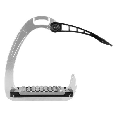 Alicate metálico prateado com barra preta articulada e base texturada