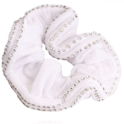 Elástico de cabelo branco com cristais brilhantes em linhas onduladas