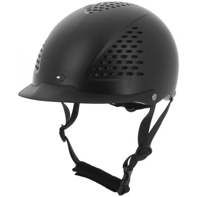 Capacete preto para equitação com ventilação e tiras ajustáveis
