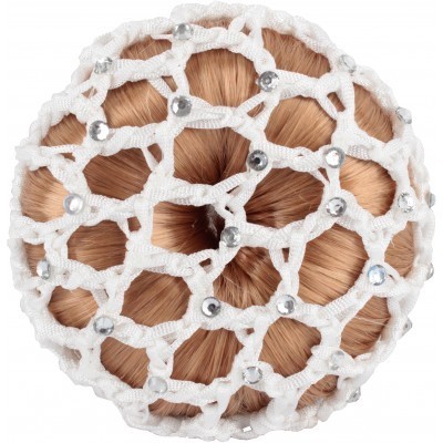 Rede para cabelo branca com pedras brilhantes em cabelo louro