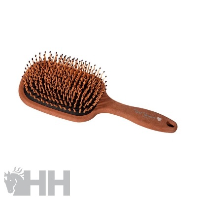 Escova de cabelo de madeira castanha com cerdas pretas