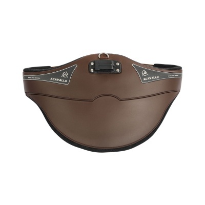 Protector abdominal castanho e preto para equitação com texto ACAVALLO