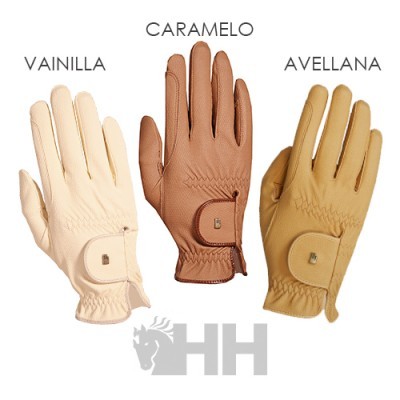 Três luvas de couro nas cores Vainilla, Caramelo e Avellana com fechos de pulso e logótipo HH