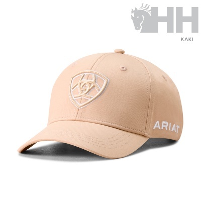 Boné castanho claro com bordado branco e texto ARIAT na lateral