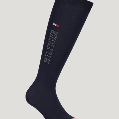 Meia desportiva azul escura até ao joelho com logo Tommy Hilfiger