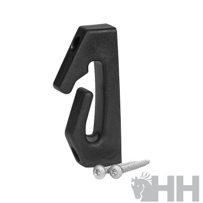 Gancho de parede preto em plástico com dois parafusos