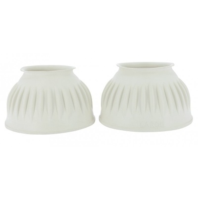 Protetores brancos para cascos de cavalo com textura sulcada e texto LARGE