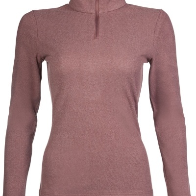 Camisola rosa de manga comprida com gola alta e fecho de correr