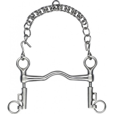 Freio metálico prateado com corrente para cavalo