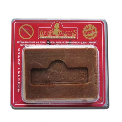 Sabonete Kevin Bacons castanho embalado com cartão vermelho